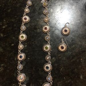 Silver, multi-colored crystal necklace earring set